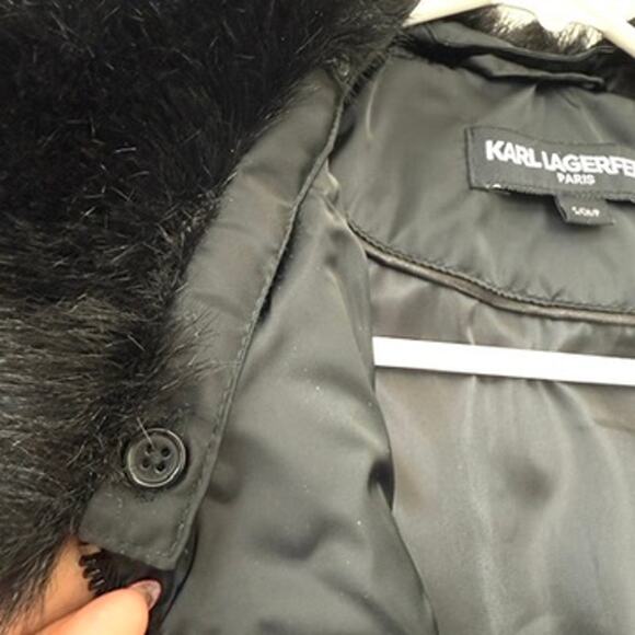 Karl Lagerfeld Paris Quilted Jacket Black Faux Fur Collar Zip Up Women’s S - Picture 8 of 9